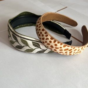 Headbands pair (1) beige, white 17 inches (2) green, white 18 inches